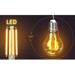 ŻARÓWKA LED E27 6W A60 Filament Retro Ozdobna barwa BIAŁA ZIMNA 6500k