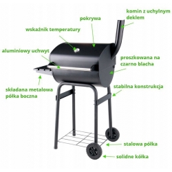 GRILL OGRODOWY WĘGLOWY Z POKRYWĄ PÓŁKI KOMIN